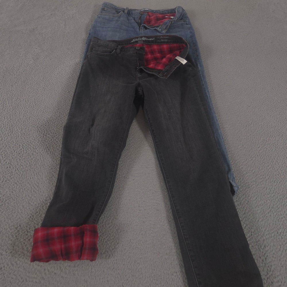 LOT OF 2 Eddie Bauer Jeans Womens 8 Flannel Lined Relaxed Boyfriend Straight